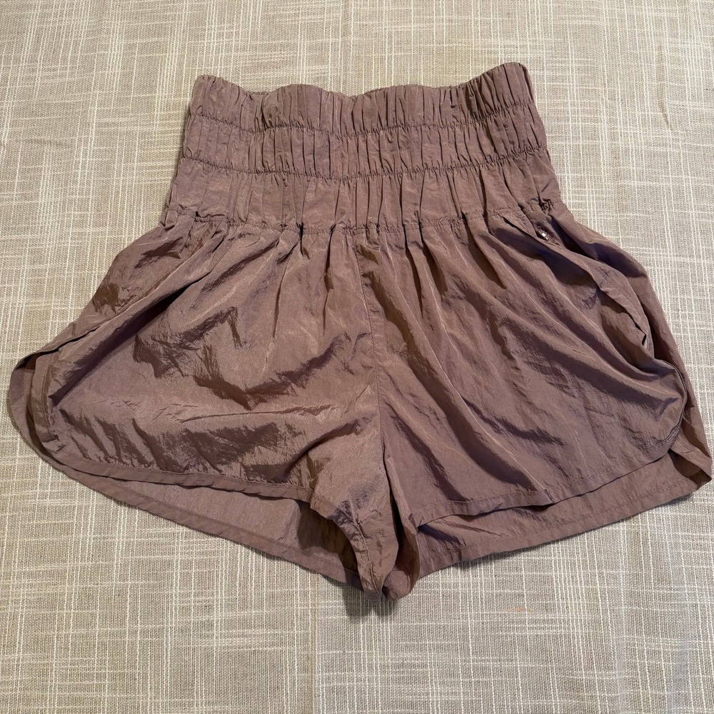 FP Movement The Way‎ Home Shorts Mauve Brown High Rise Smocked Running Womens XS